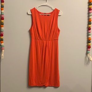 Orange Gathered Dress with Wrap Skirt